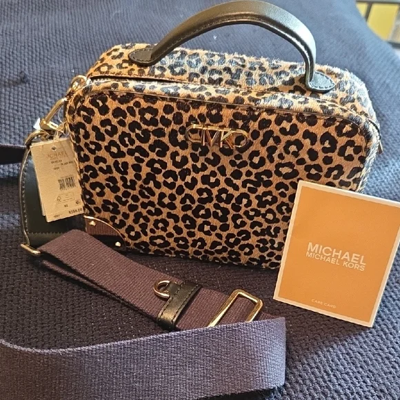 Michael Kors NWT Animal Print Calf Hair Satchel w/Black Leather Trim - Picture 1 of 12